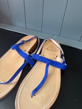 Blue Suede T-Strap Sandals